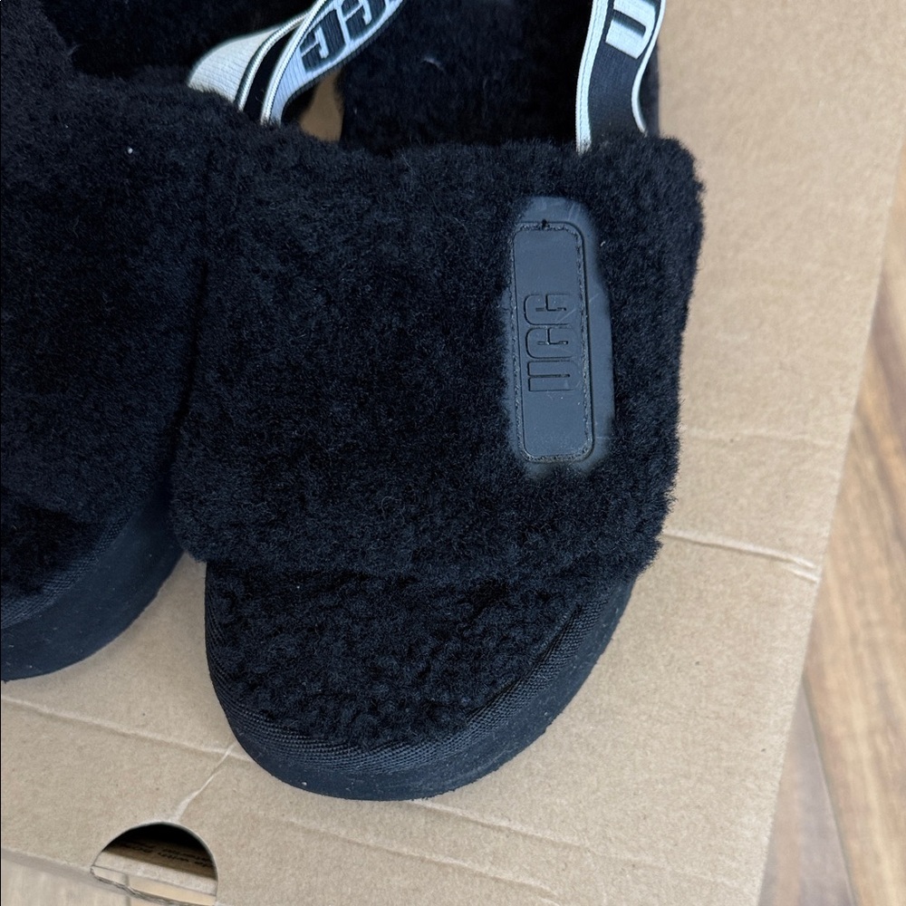UGG Black Fuzz Slingback Slide - Cozy Slip-On - Picture 2 of 8